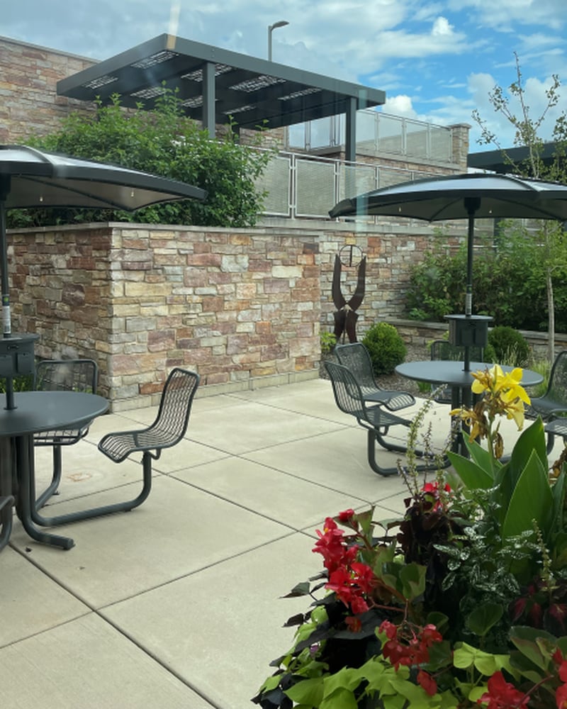 The recently completed Phase I of Lake Villa District Library’s Outdoor Space Plan features author terraces, solar-powered umbrella tables and more seating.