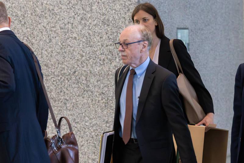 Tim Mapes, the former chief of staff for longtime Illinois House Speaker Michael Madigan, exits the Dirksen Federal Courthouse in Chicago on Monday, Aug. 7, 2023. He is standing trial for perjury and obstruction of justice.