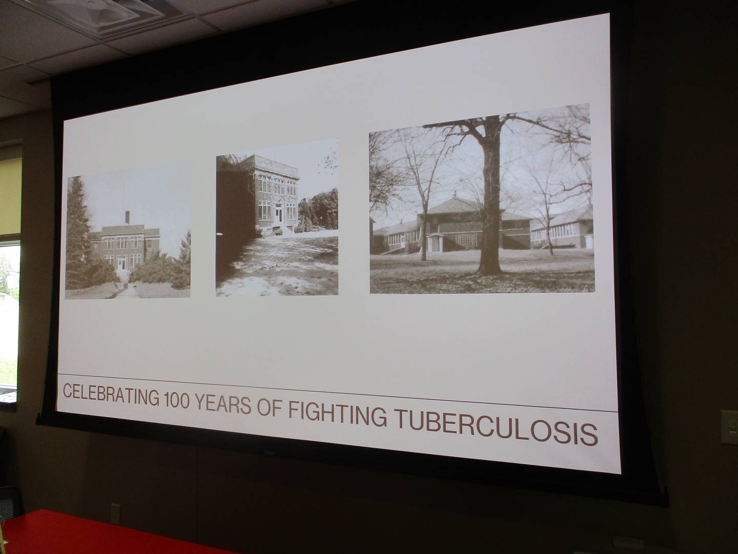 Graphic on display Monday at an event marking the 100th anniversary year for the Sunny Hill Tuberculosis Clinic in Joliet. March 24, 2025