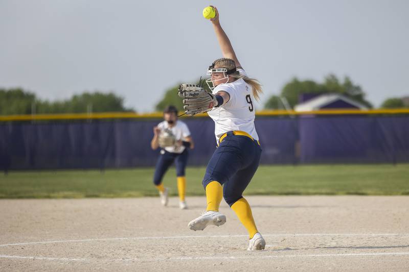 Sterling’s Ellie Leigh throws a pitch against Boylan Tuesday, May 23, 2023 during a class 3A regional semifinal game in Belvidere.