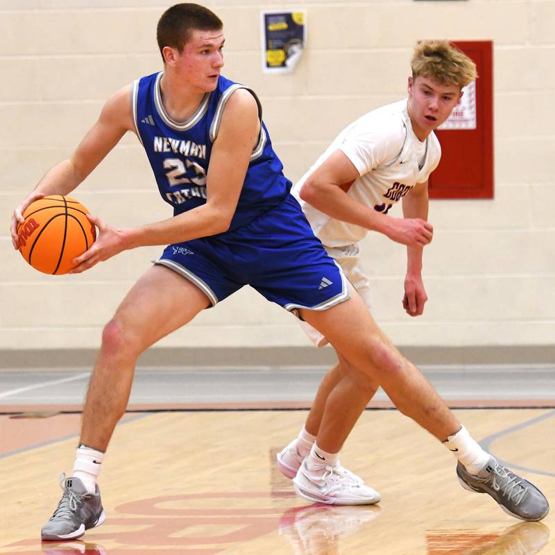 Sterling Newman's John Rowzee looks to pass against Geona-Kingston  at the Oregon Boys Basketball Thanksgiving Tournament on Wednesday, Nov. 26, 2025 at Oregon High School