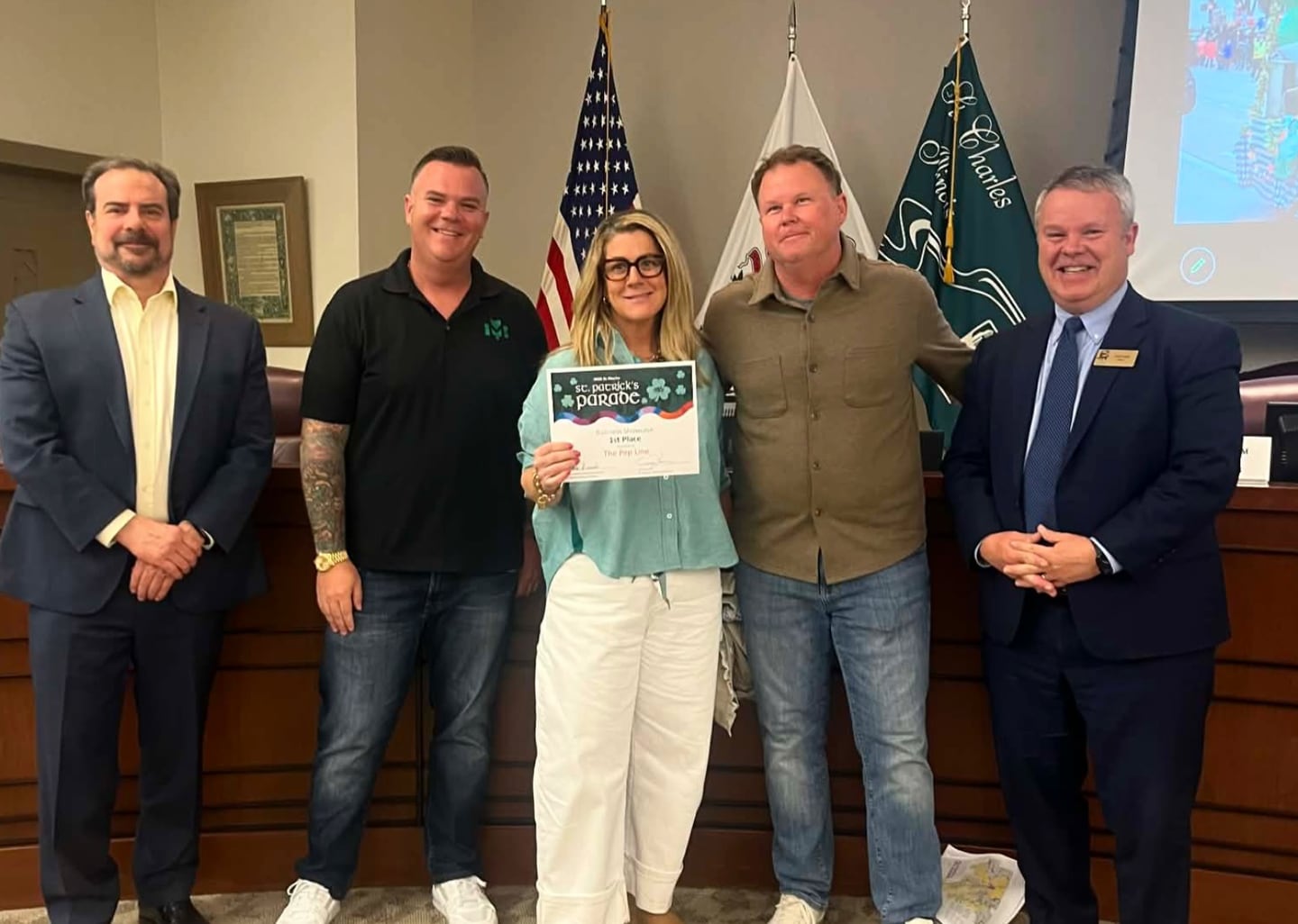 The St. Charles Business Alliance awarded first place in the business category for the 2026 St. Patrick's Parade to The Pep Line during the April 20 City Council meeting.