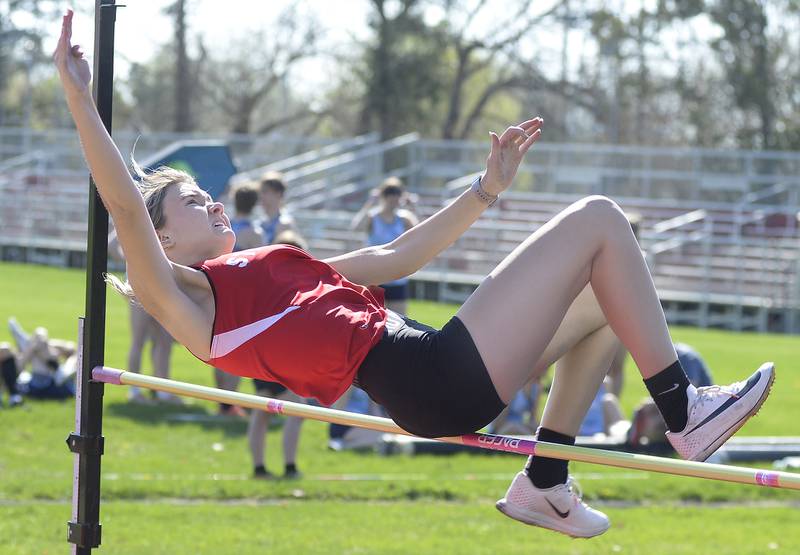 Streator’s Marissa Vickers competes in the high jump during the Rollie Morris Invite on Saturday, April 15, 2023 at Hall High School.