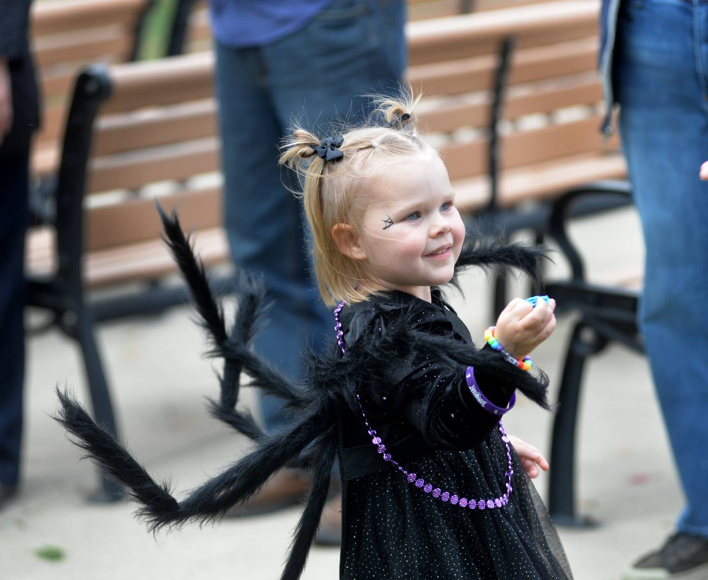 Emersyn Stauffer, 3, came dressed as a spider to the Fall Family Festival on Sunday, Oct. 12, 2025 in downtown Mt. Morris. The kids' games were sponsored by the Evangelical Church of Mt. Morris.  The downtown event also included a car show and trunk or treat.