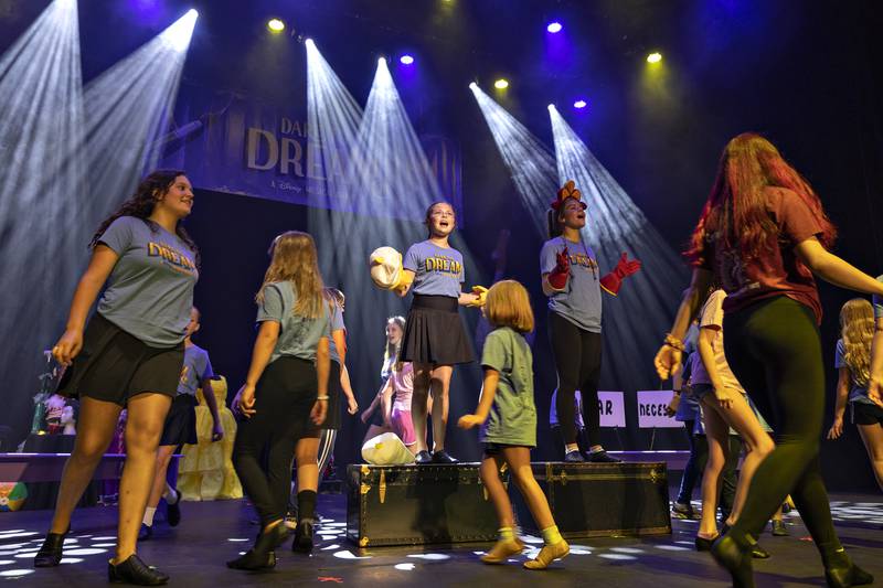“Be Our Guest,” from the hit movie Beauty and the Beast, is rehearsed Friday, August 22, 2025, by the Dixon Young Actors group ahead of their August 23 opening at The Dixon theatre.