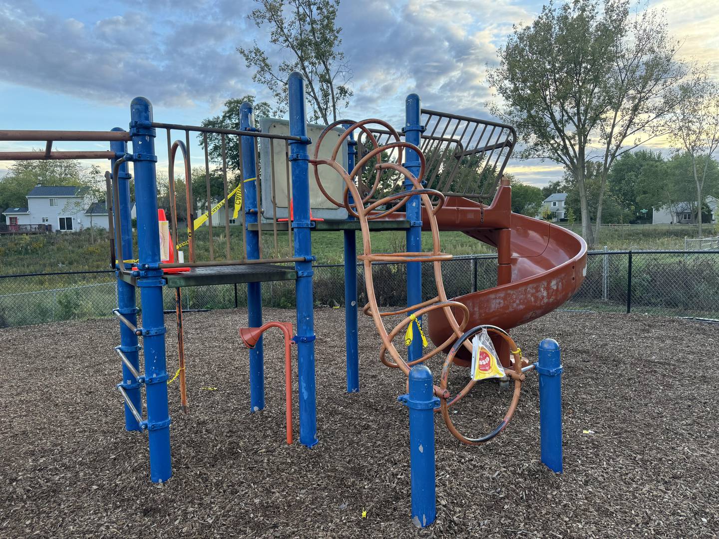 Climbing equipment taped off at the District 300 Neubert Elementary playground in Algonquin.