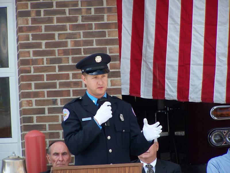 Captain Ryan Reynolds speaks during an open house event at Streator Fire Department on Oct. 22, 2005.