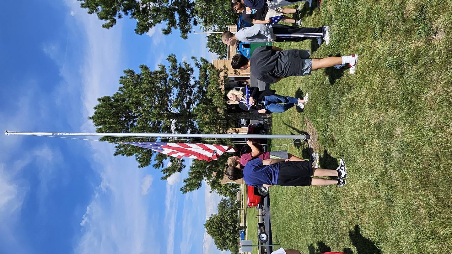 Morris Grade School eighth grade teacher Amy Lindenborn teaches the U.S. flag code as part of her history, social studies and civics course. 2025
