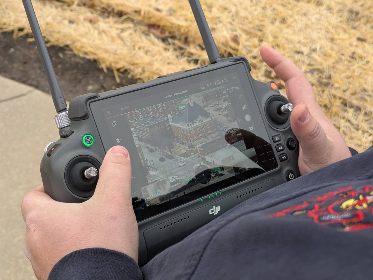 La Salle Fire Department Engineer/EMT Hunter Thurman, piloting the city’s new drone, showed donors how the drone can zoom in on areas such as La Salle Police Department.