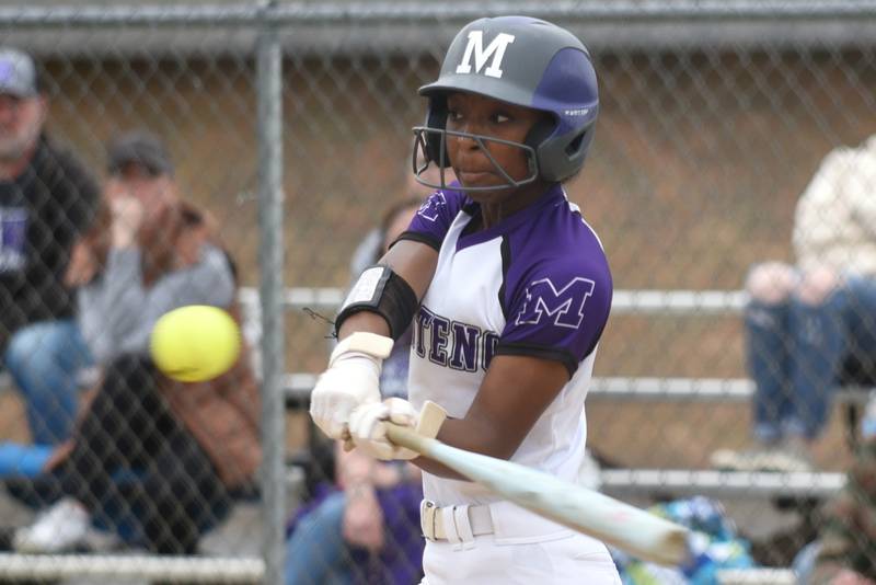 Manteno's Amiya Carlile takes a swing during a game at Wilmington Tuesday, April 21, 2026.