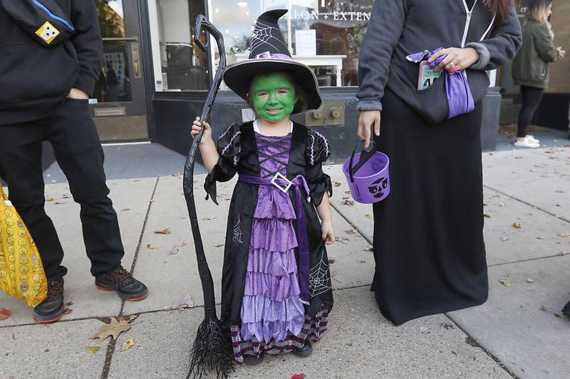 Mara Myers 4, during Halloween on the Square on Thursday, Oct. 31, 2024, in Woodstock. The event featured trick and treating and a costume contest.