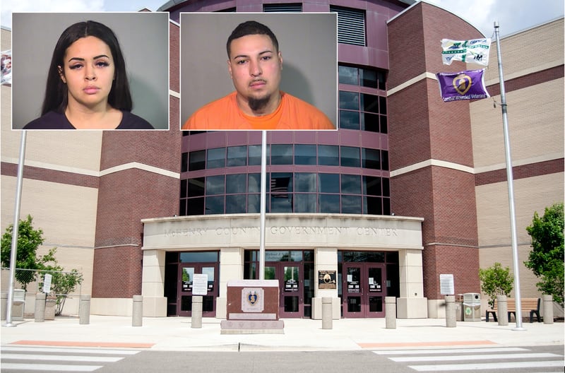 Inset of Edgar Herrera and Ana M. Mendoza in front of the McHenry County courthouse.