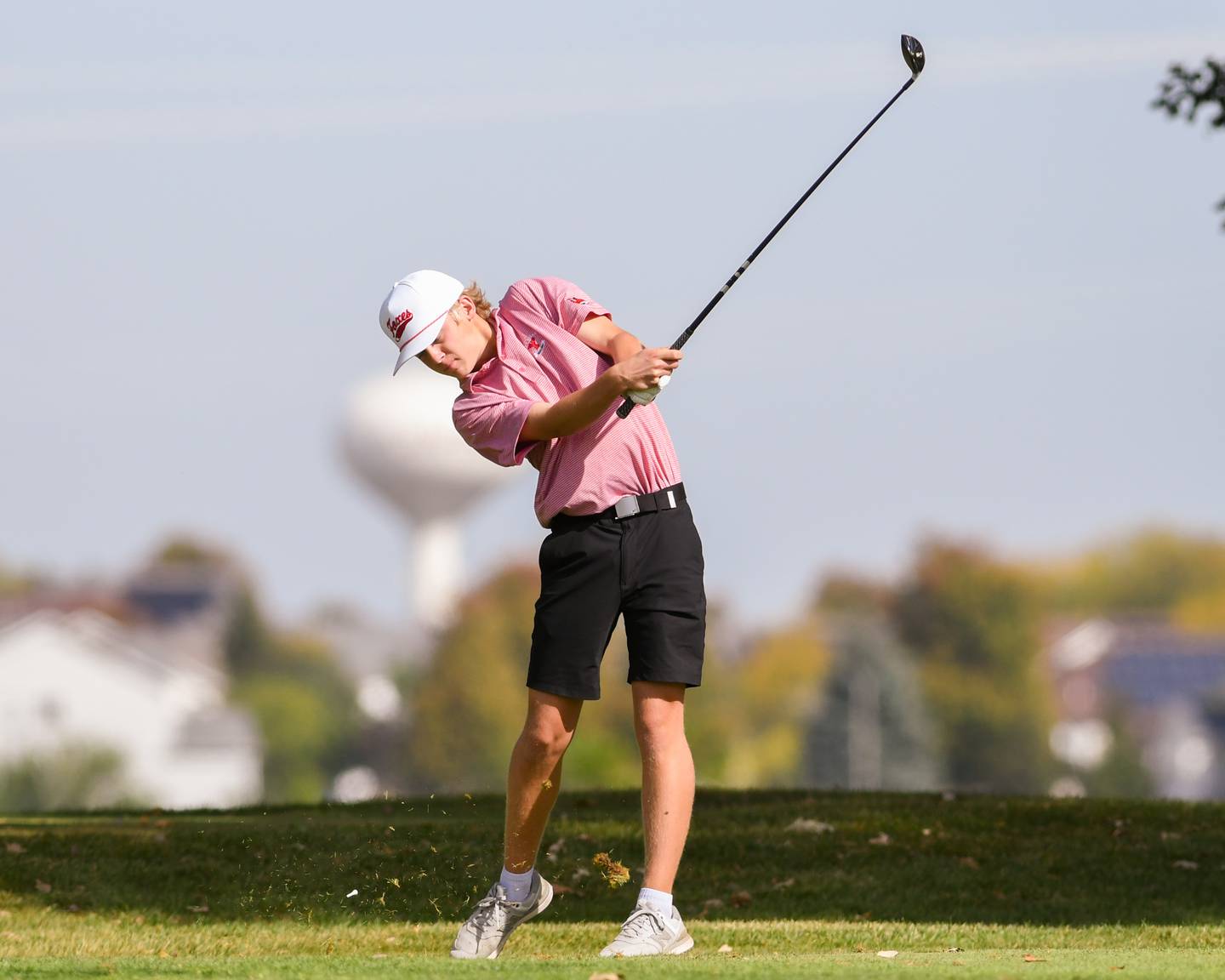 Carter Humbers of Yorkville tees off during the Plainfield Central regional on Wednesday Oct. 1, 2025, held at Wedgewood Golf Course in Plainfield.