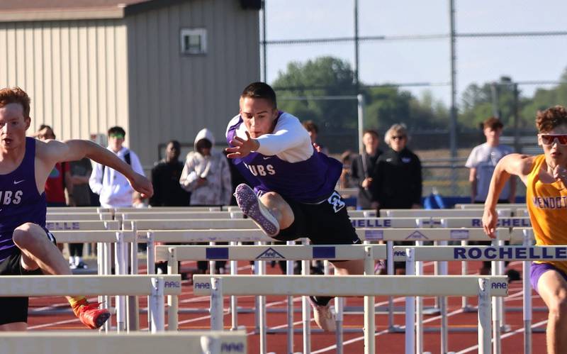 Rochelle's Wyatt Worthington competes in the hurdles during the Class 2A Rochelle Sectional on May 20, 2026.