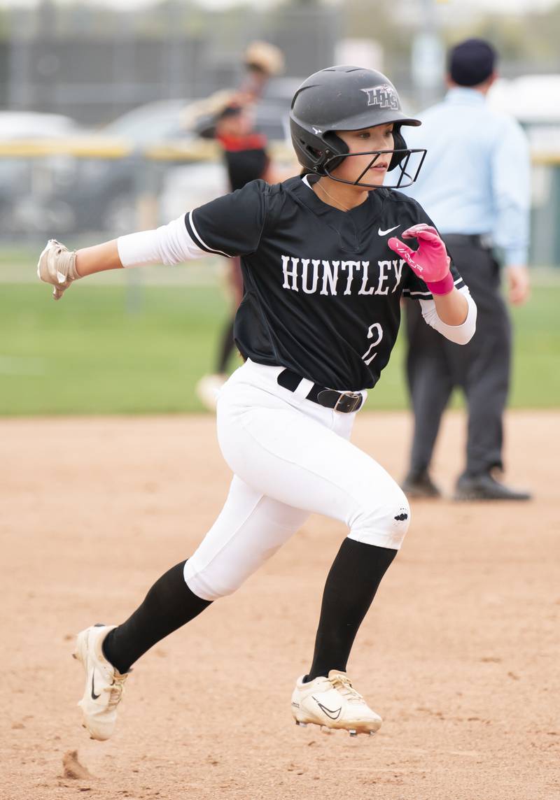 Huntley's Sadie Svendsen runs the bases during their game against McHenry on Wednesday, April 30, 2025 at Huntley High School.
