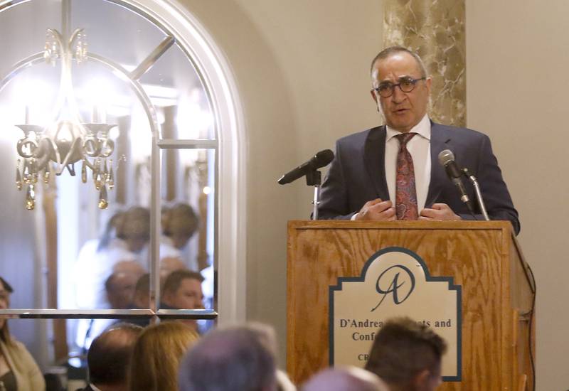 Crystal Lake Mayor Haig Haleblian speaks during the Crystal Lake Chamber of Commerce’s State of the Community Luncheon, Friday, Feb. 4, 2022, at D'Andrea Banquets & Conference Center. The annual luncheon feature guest speakers Crystal Lake Mayor Haig Haleblian and Village of Lakewood President David Stavropoulos who spoke about their respective communities.