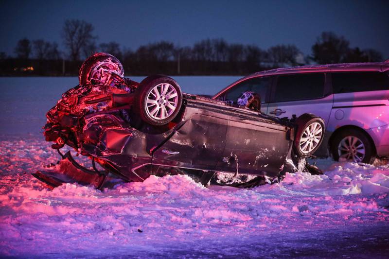 One man was airlifted and two other people were transported to the hospital after a crash near Marengo Friday, Dec. 20, 2024.