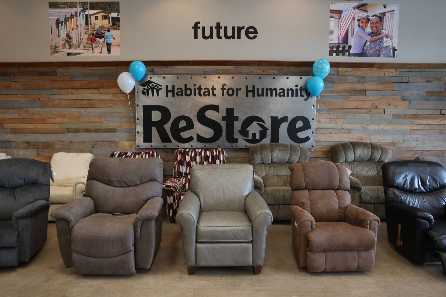 Dozens of recliner chairs are on display at Habitat for Humanity ReStore on Thursday, July 13th, 2023 in Joliet.