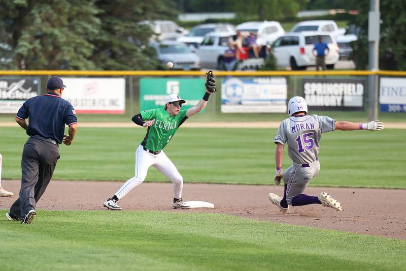 Wilmington's Declan Moran slides safely into second base during the Wildcats' 4-0 loss to Eureka in the IHSA Class 2A Geneseo Super-Sectional on Monday, June 2, 2025.