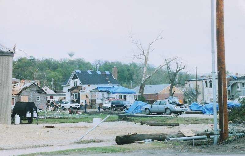 A view of the tornado damage on Wednesday April 21, 2004 in Utica.
