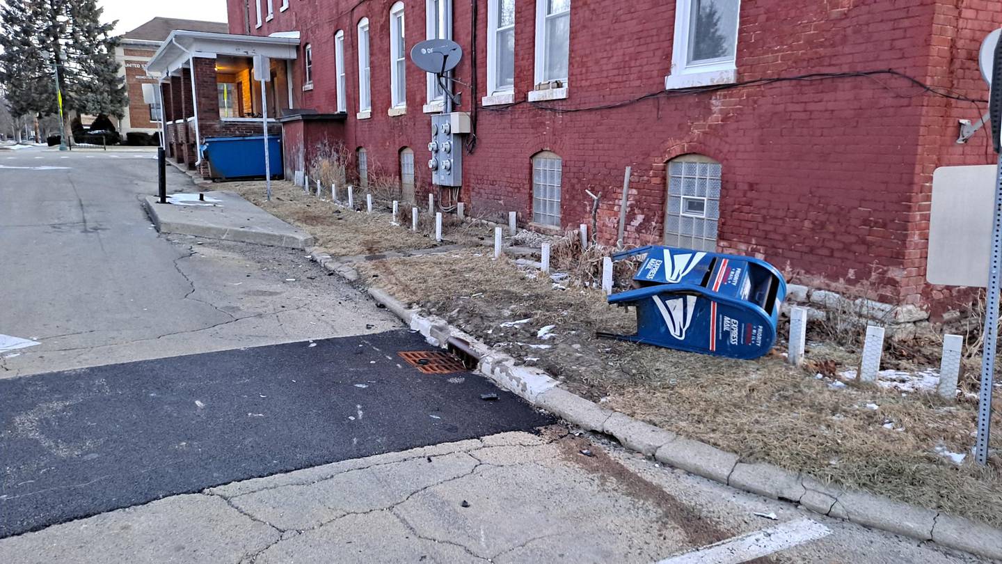 The mailboxes on Veterans Parkway in Mendota were demolished by a vehicle Saturday night.