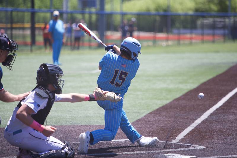 Marquette's Alle Novotney looks for a hit against Harvest Christian at the Class 1A Sectional Final on Saturday May 25, 2024 in Elgin.