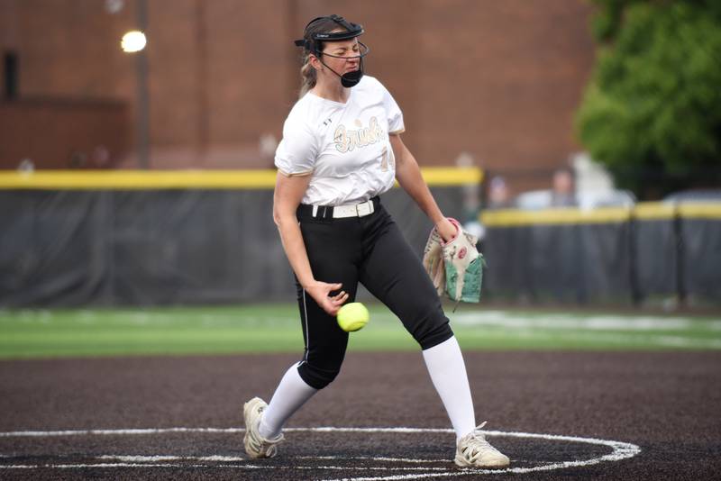 Bishop McNamara's Joslynn Dole throws a pitch during the Class 2A Seneca Regional semifinals against Wilmington Tuesday, May 19, 2026.