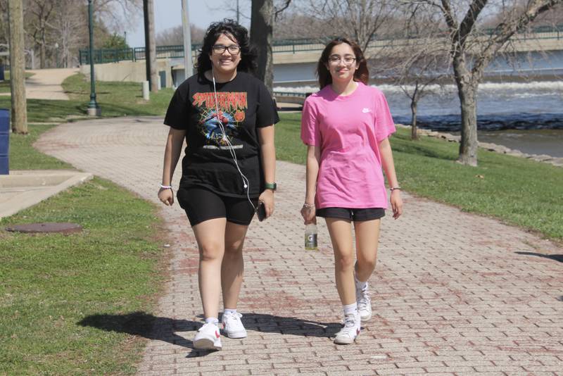 From left, Ashleyn Zarate, 17, and Julie Vargas, 15, walk along the pedestrian and bicycle path at President's Park on Tuesday, April 11, 2023. Dixon was awarded a $2.25 million state grant for a bike path extension.