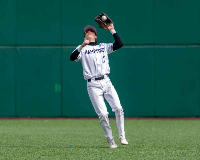 Hampshire's Ari Fivelson (3) makes a catch during baseball game between Dixon at Hampshire.  March 28, 2024