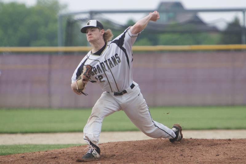 Sycamore's Griffin Hallahan delivers a pitch against Belvidere at the Class 3A Regional on May 25 , 2022 in Belvidere