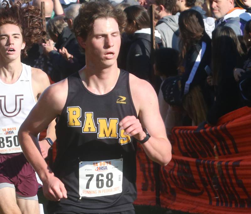 Riverdale's Cael Hinde competes in the Class 1A State Cross Country race on Saturday, Nov. 4, 2023 at Detweiller Park in Peoria.