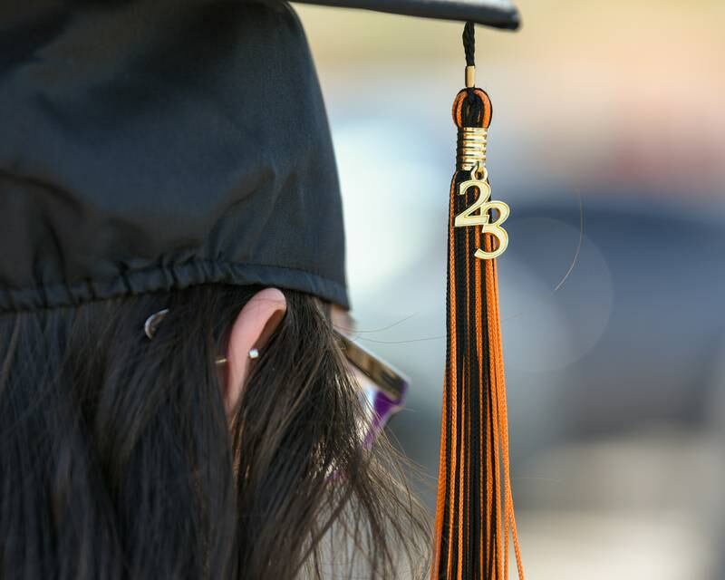 A Sandwich High school tassel hangs from the cap of a graduating senior on Sunday May 21st held at Sandwich’s High School’s football field.