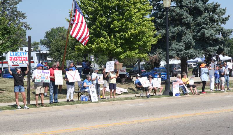 People gather during a No Kings Independence Day protest was held on Saturday, July 5, 2025 at Rotary Park in Princeton.