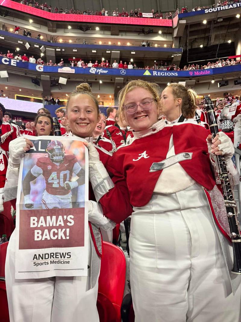 Kailey Patterson (right) of Princeton will be marching with the University of Alabama's "Million Dollar Band" in the Tournament of Roses Parade in Pasedena, Calif. on New Year's Day. The band will also perform during halftime of the Rose Bowl game and at Disneyland.