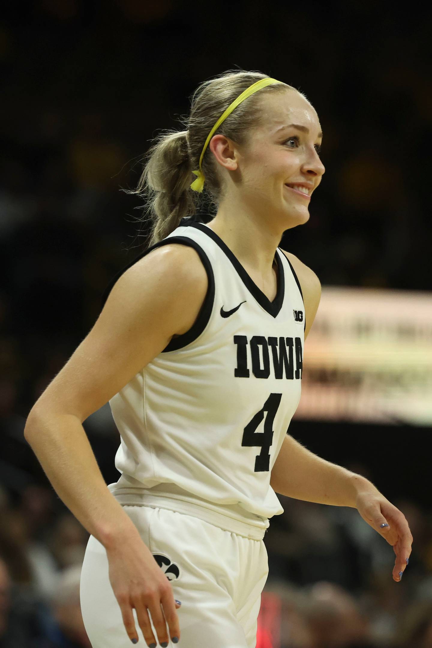Iowa Hawkeyes guard Kylie Feuerbach smiles (4) during their game against Northern Illinois at Carver-Hawkeye Arena in Iowa City, Iowa, on Wednesday, November 6, 2024. (Jerod Ringwald/hawkeyesports.com)