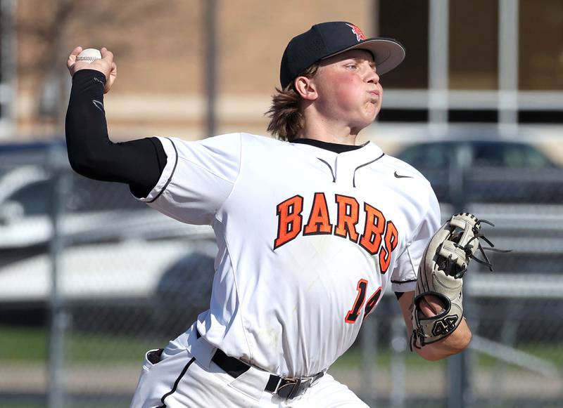 DeKalb’s Brodie Farrell delivers a pitch during their game against Naperville Central Tuesday, April 30, 2024, at DeKalb High School.