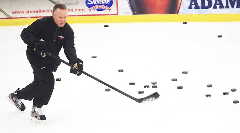 Kenny McCudden, a Crystal Lake resident and former Chicago Wolves skating coach, works with Blackhawks players during the 2012 lockout at Johnny's IceHouse in Chicago. McCudden recently was hired as an assistant coach for the Columbus Blue Jackets.
