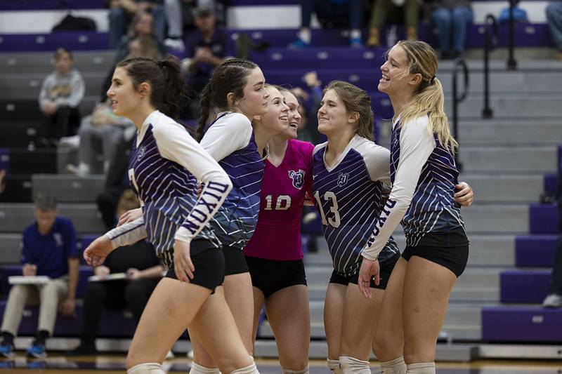 Dixon celebrates a point in game two of their regional semifinal Tuesday, Oct. 25, 2022 against Ottawa.