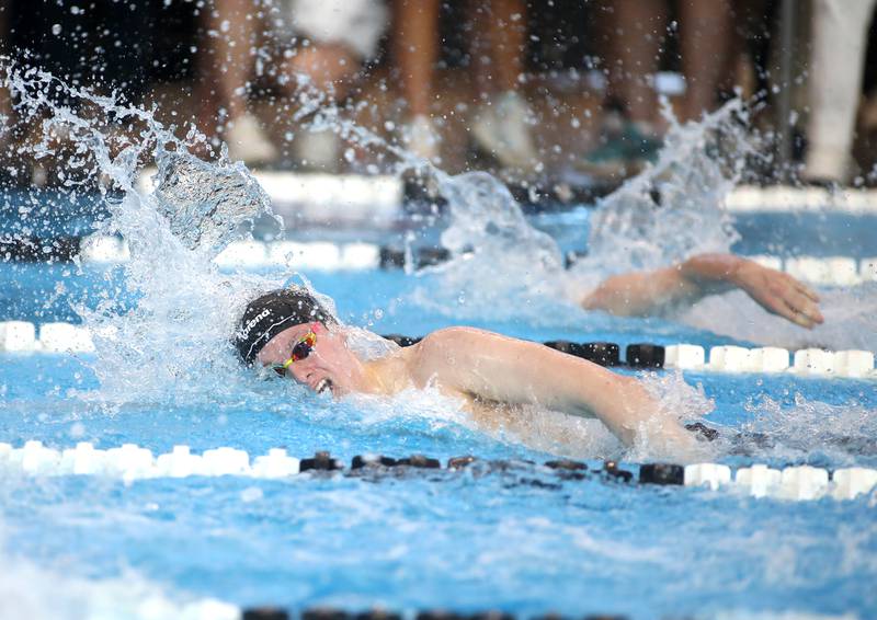 Hinsdale Central’s Noah Pelinkovic competes in the 200-meter freestyle championship heat during the IHSA Boys State Championships on Saturday, March 1, 2025 at the FMC Natatorium in Westmont.