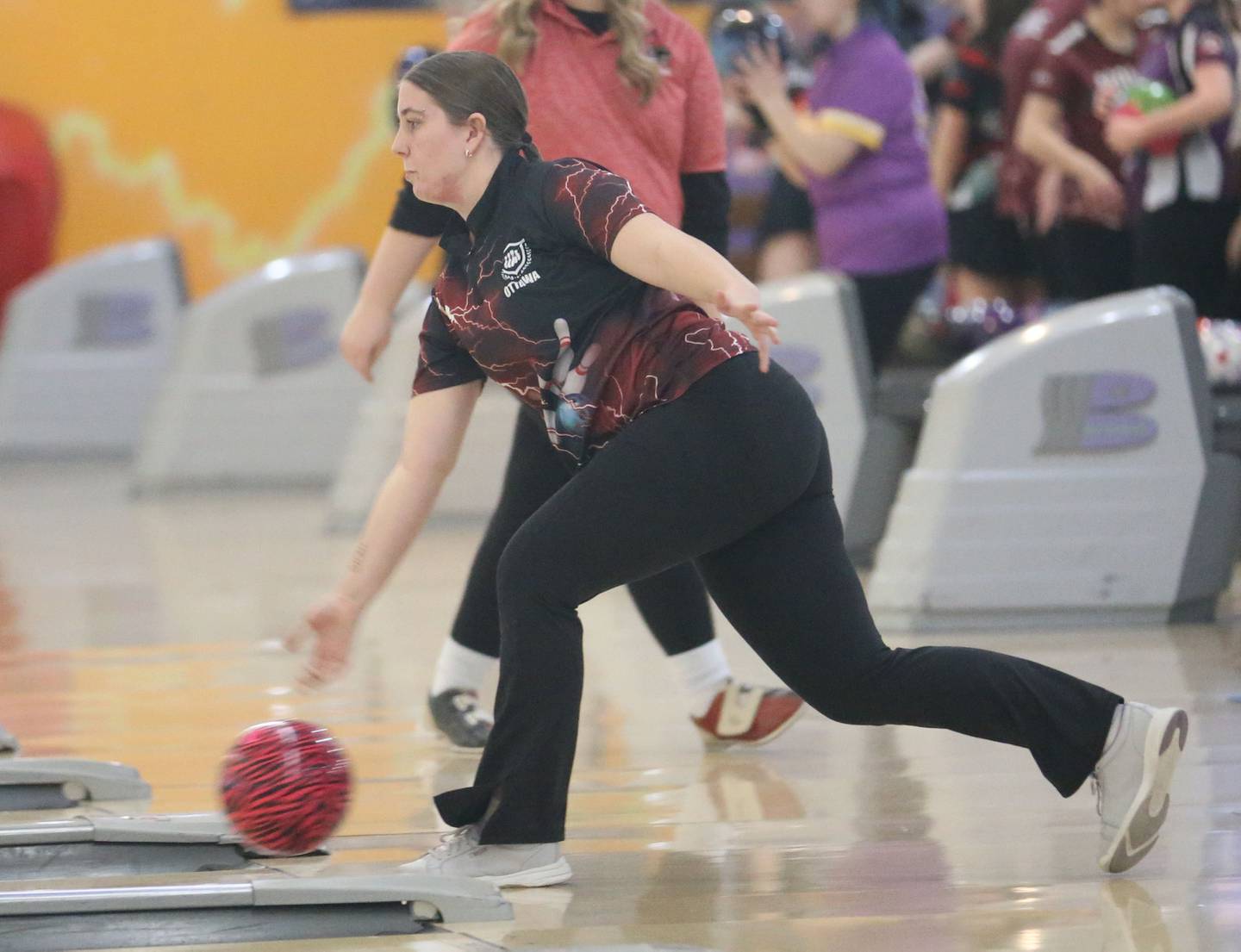 Ottawa's Kilah Figenbaum bowls during the IHSA girls bowling Regional meet on Friday, Feb. 6, 2026 at the Illinois Valley Super Bowl in Peru.
