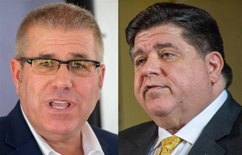 State Sen. Darren Bailey and Gov. JB Pritzker are pictured in Capitol News Illinois file photos.