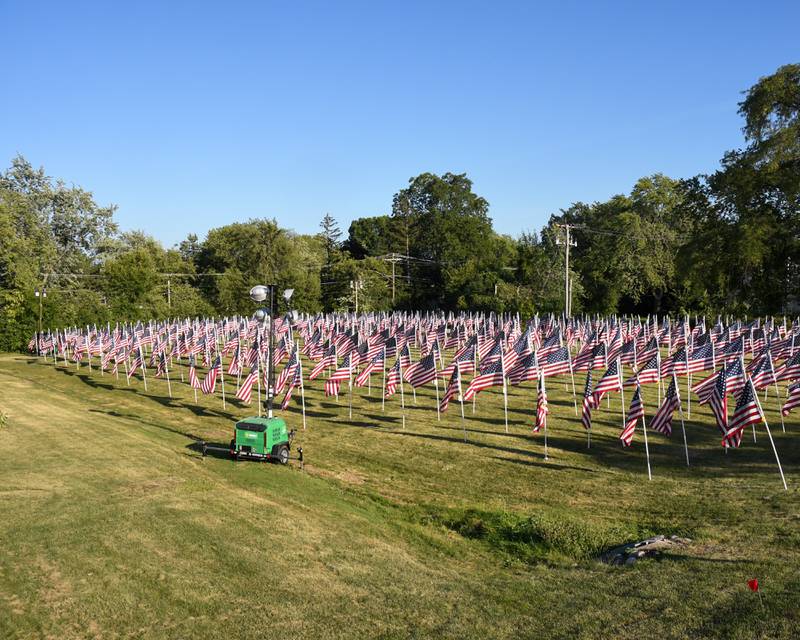 500 American flags are on displayed on Sunday Sep 3, 2023, at Denning Park in La Grange, known as Field of Honor, to honor veterans, active military, first responders as well as frontline workers.