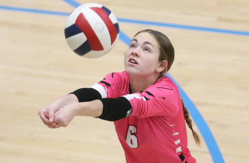 Serena's Trinity Weber hits the ball against Marquette on Wednesday, Oct. 22, 2025 in Bader Gymnasium at Marquette High School.