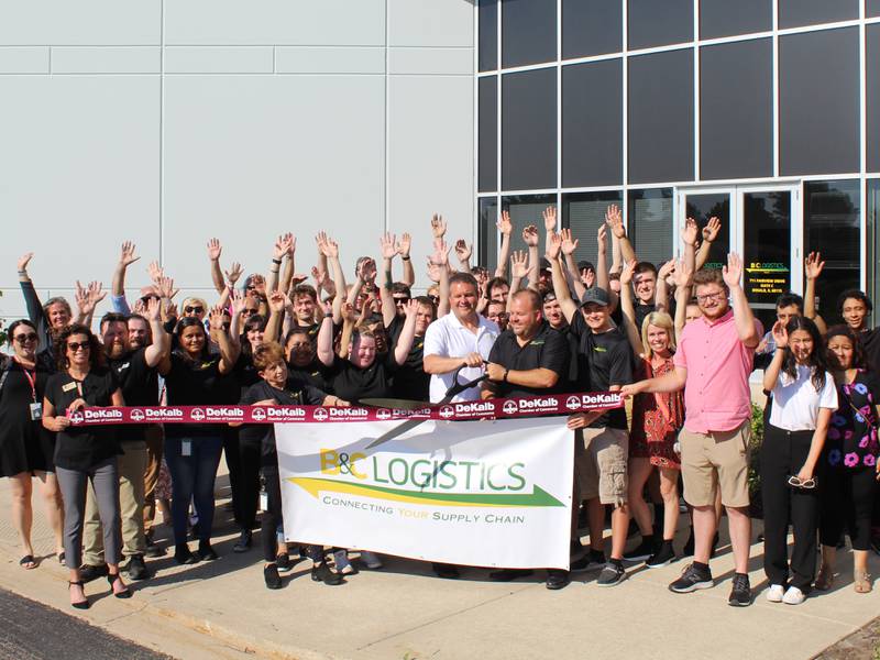 The DeKalb Chamber of Commerce staff, Board, ambassadors and community members welcoming B and C Logistics Group, LLC to the DeKalb Chamber of Commerce
