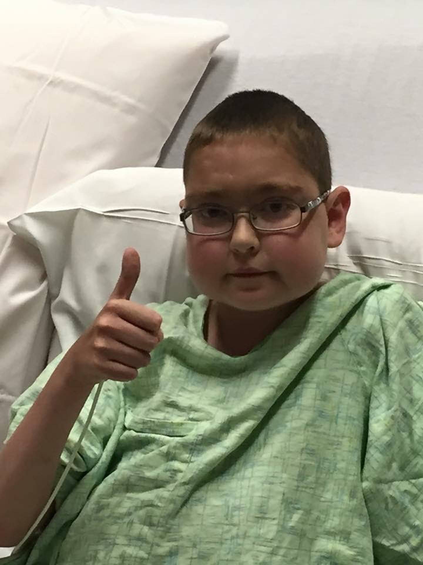 Nick Lindblad preparing to go in for his heart transplant surgery on August 3, 2015.