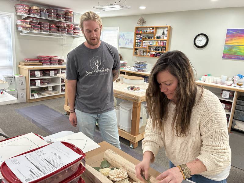 Trevor Bupp, left, and Tina Bupp at the McHenry's Bupp Woodworks & Designs on Nov. 28, 2025.