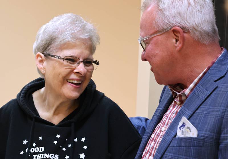 Marilyn Bell, a long-time direct support professional at Opportunity House, talks to Tom Matya, executive director, Thursday, Nov. 2, 2023, at the facility in Sycamore. Opportunity House will be celebrating its 60th anniversary Thursday, Nov. 9 at Faranda's Banquets in DeKalb.