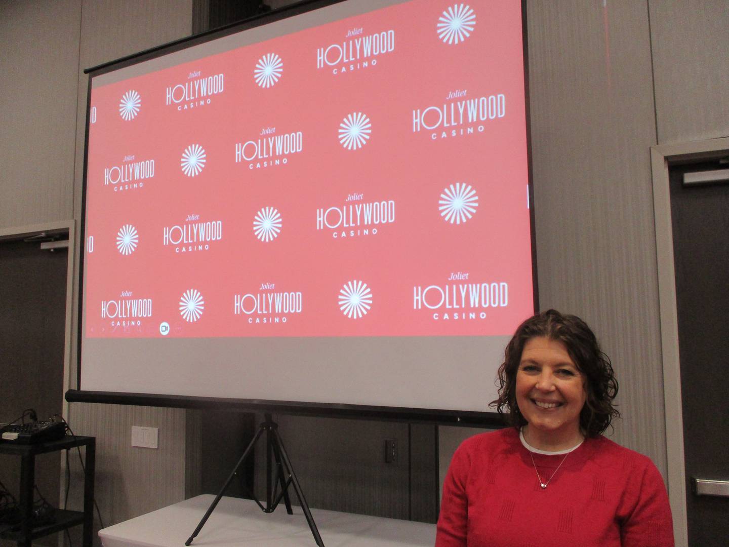 Kristen Kronland, marketing director for Hollywood Casino Joliet, presenting the company's plans for its new Joliet casino to the Joliet Region Chamber of Commerce & Industry on Wednesday. April 30, 2025
