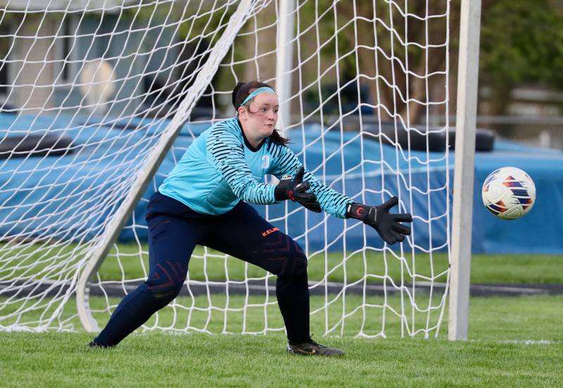 Princeton keeper Maddie Oertel keeps her eye on the prize against L-P Tuesday night at Bryant Field.