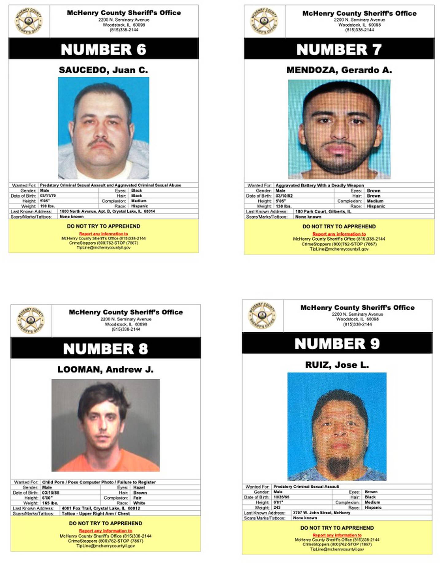 McHenry County's Most Wanted as of March 15, 2024.